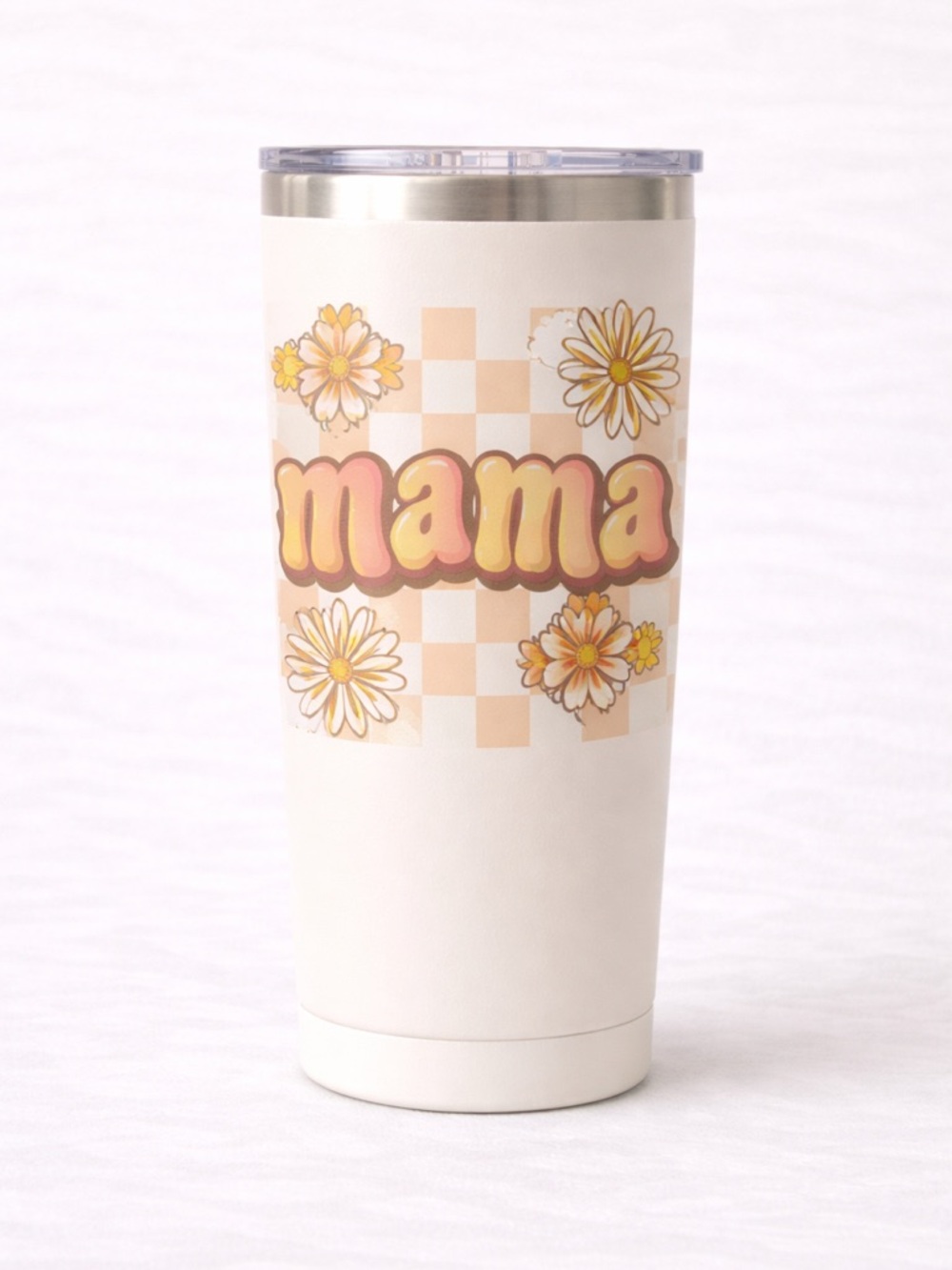 Retro Mama Tumbler 20oz Floral Checkered Mom Cup Aesthetic Coffee Cup